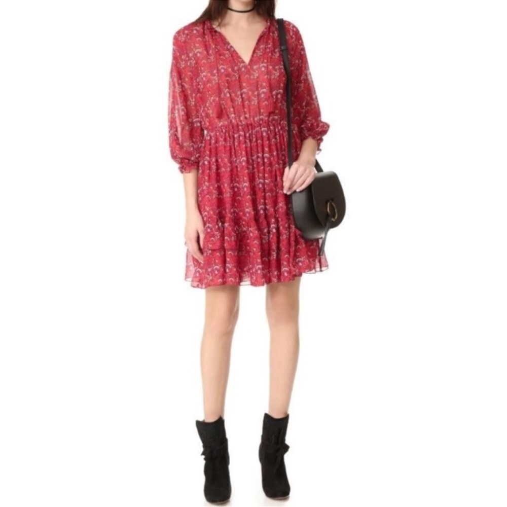 Ulla Johnson Red Floral Mini Dress Silk